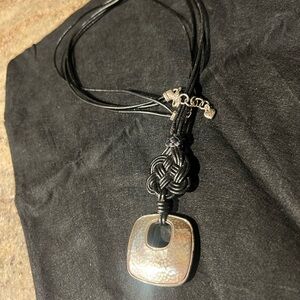 Brighten  Leather Necklace with 2 sided Silver Pendant